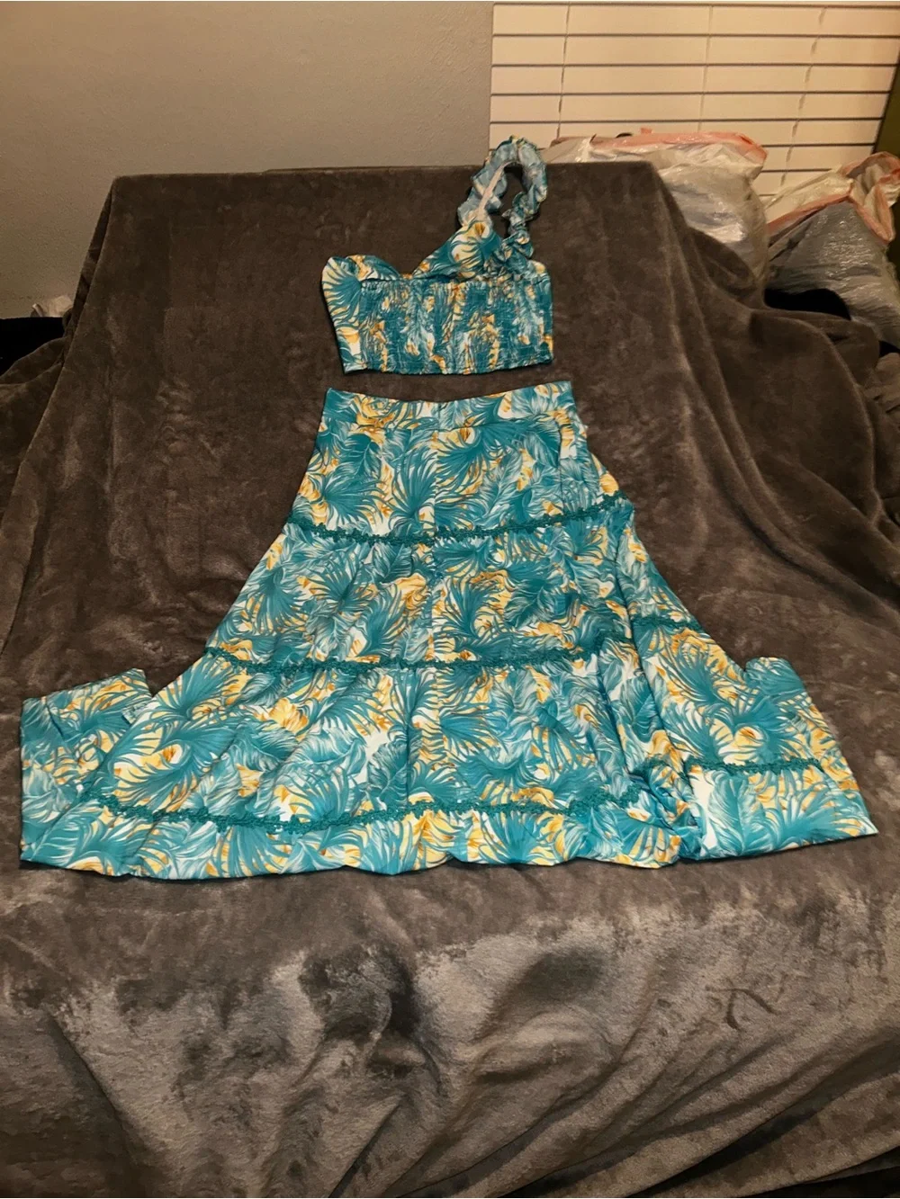 Tropical Teal Two-Piece Skirt Set